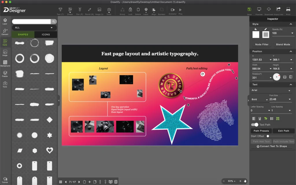 Drawtify Designer is a powerful and complete graphic design App and Publisher